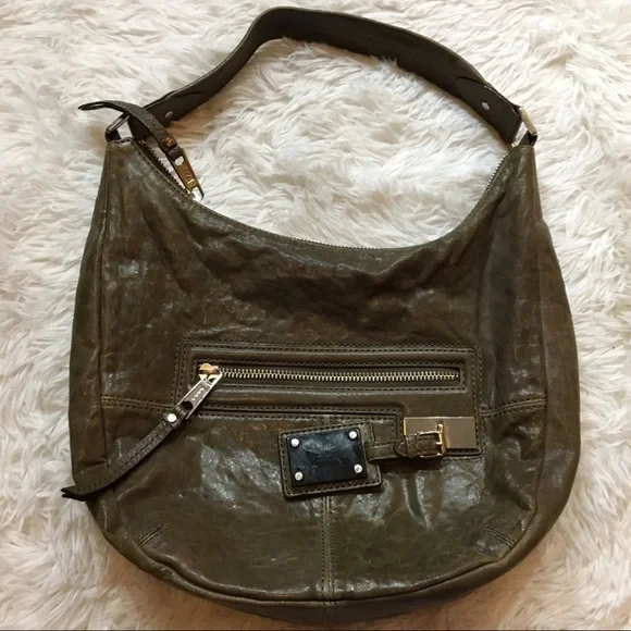 L.A.M.B Taupe Leather Saddle Hobo Purse Hand Bag - Picture 7 of 14